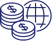Ícone de um globo com duas plihas de moedas na frente